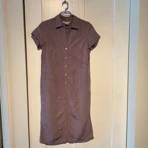 Purple collar silk linen shirt dress